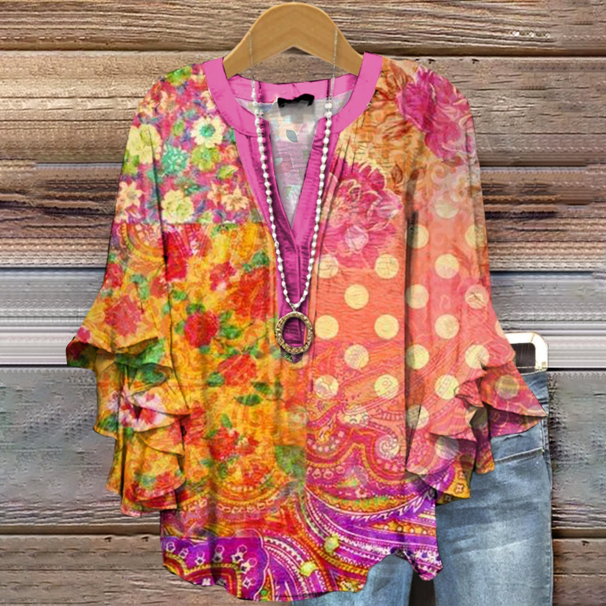 Women's Floral Pattern Art Print Cotton Linen Casual Shirt