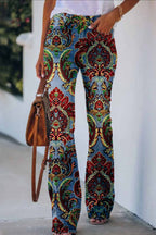 Printed Faux High Rise Flare Pants
