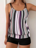 Striped tankini with print