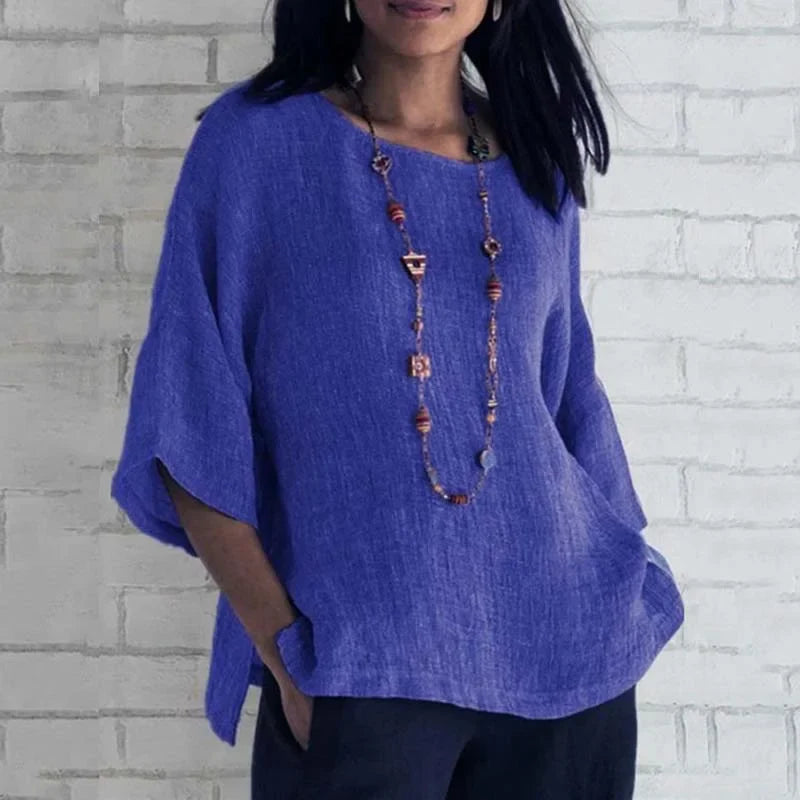 Linen Round Neck Relaxed Top