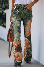 Printed Faux High Rise Flare Pants