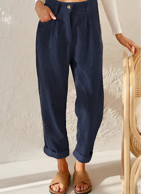 Corduroy Pleated High Waist Pants