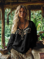 Beaded Embroidered Tassel Hem Tunic