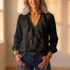 Blouse With Cascading Ruffle Front