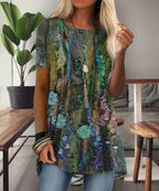 Floral Print Short Sleeve Tunic With Paisley Design
