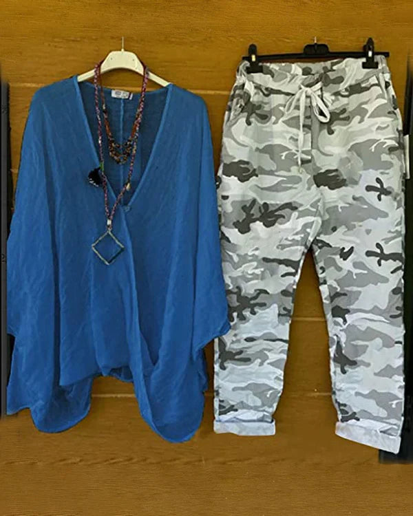 Camo Print Drawstring Pants Set