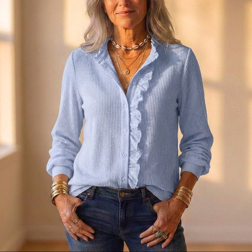 Cardigan Light Blue With Ruffle Trim