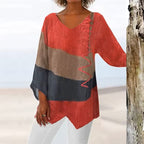Block V Neck Tunic With Zigzag Stitching