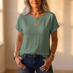 Cotton Eyelet T Shirt With Allover Cutout Pattern