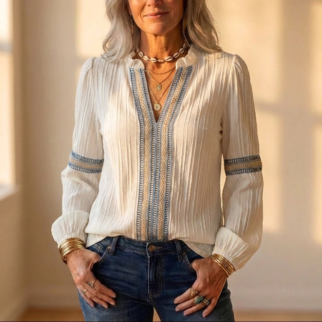 Cotton Gauze Tunic With Embroidered Trim Detail