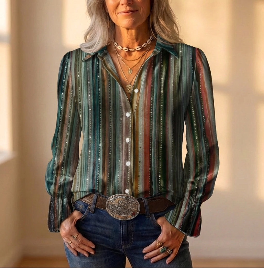 Cotton Shirt With Multi Color Striped Boho Design