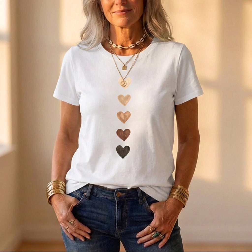 Cotton T Shirt With Ombre Heart Graphic