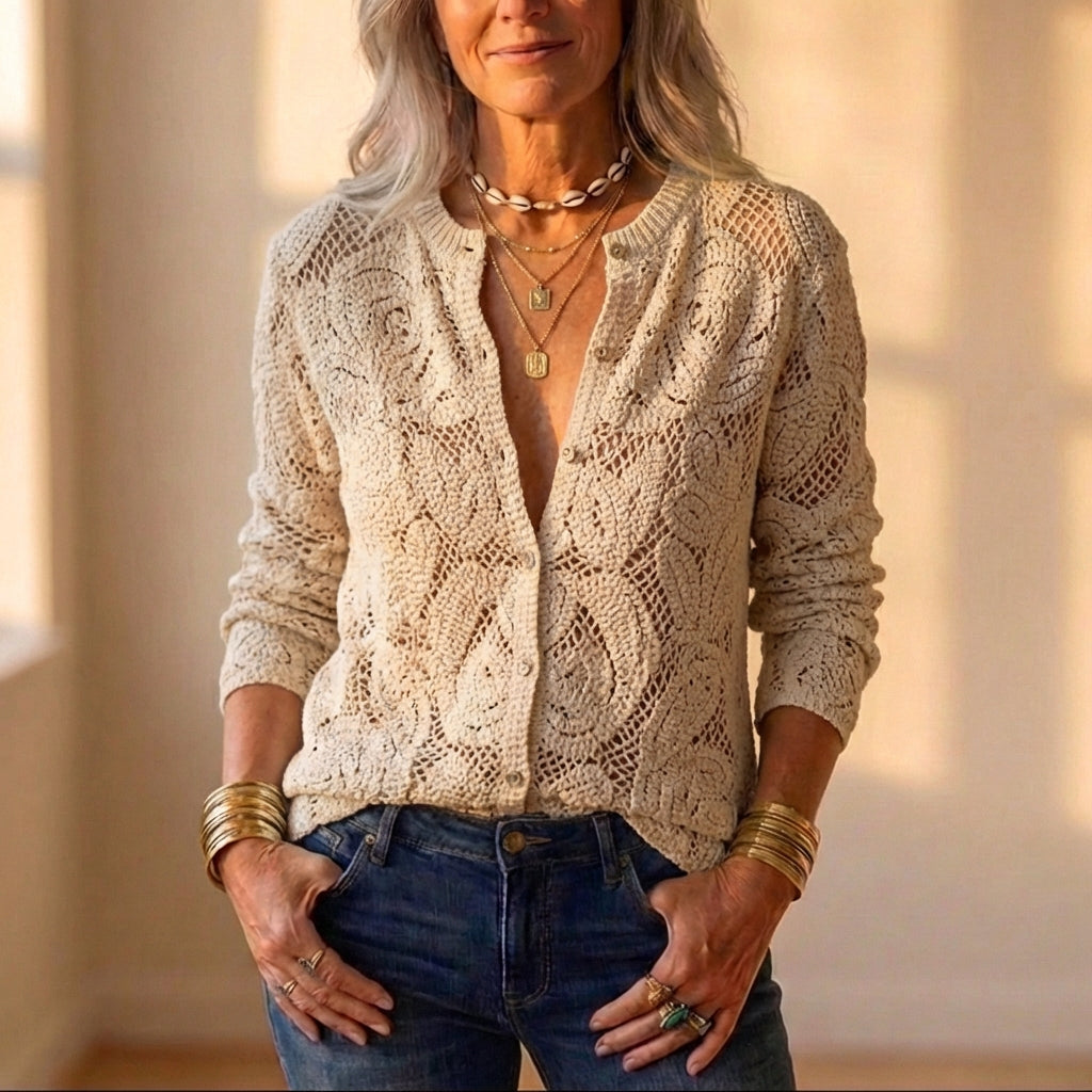 Crochet Lace Cardigan With Button Front