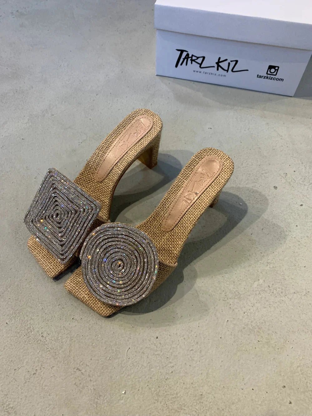 Embellished Block Heel Slides