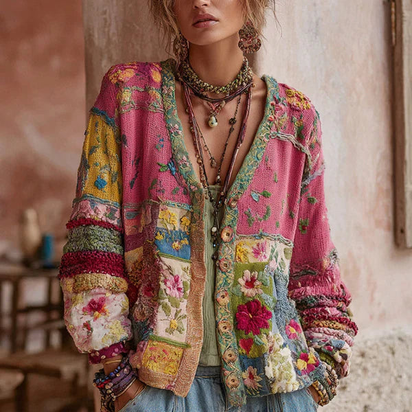 Floral Patchwork Embroidered Bomber Jacket