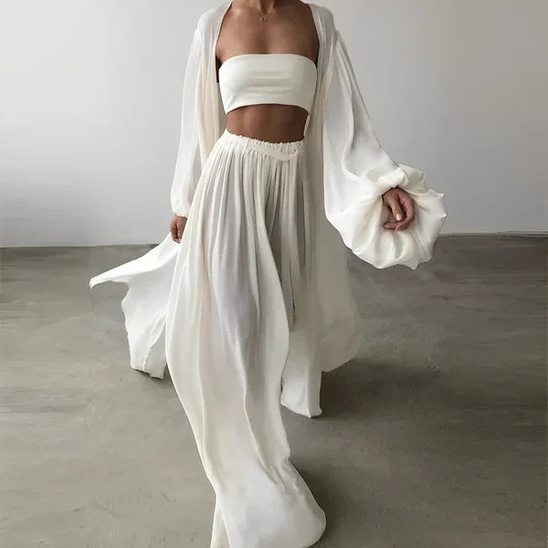 Flowy Wide Leg Palazzo Pants 3 Piece Set