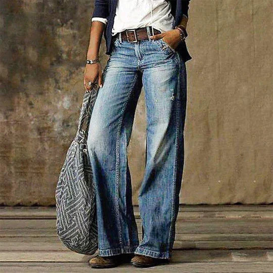Vintage denim jeans with wide leg and high waist