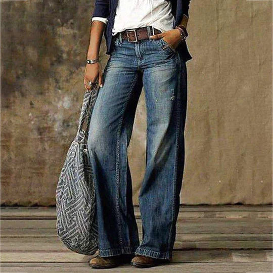 Vintage denim jeans with wide leg and high waist