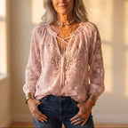 Blouse With Embroidered Lace & Tie Front