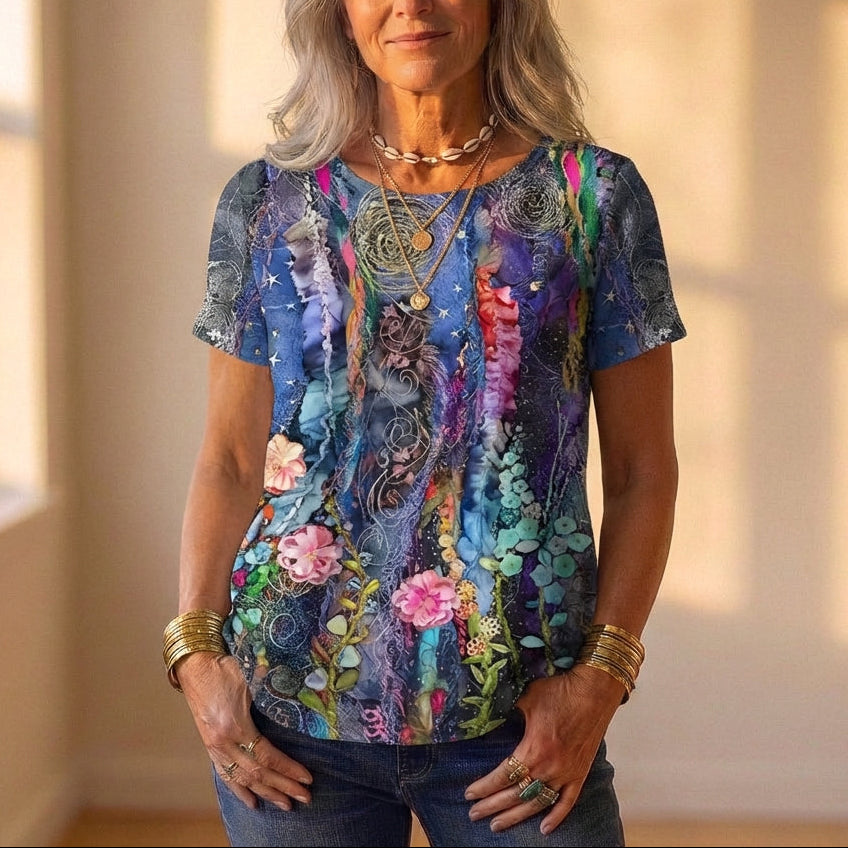 Top With Floral & Swirl Pattern