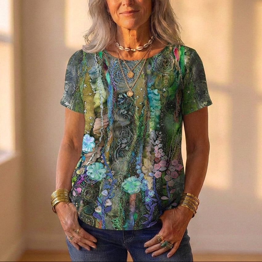 Top With Floral & Swirl Pattern