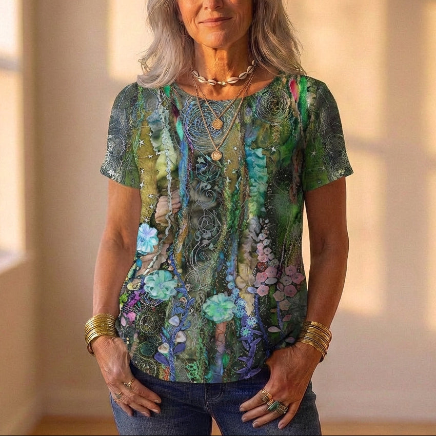 Top With Floral & Swirl Pattern