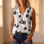 Tank Top White With Red & Gray Floral Pattern