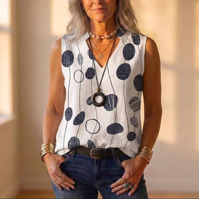 Tank Top White With Red & Gray Floral Pattern