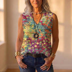 Tank Top White With Red & Gray Floral Pattern