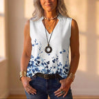 Tank Top White With Red & Gray Floral Pattern