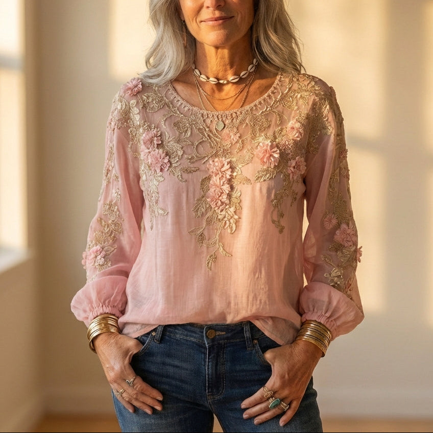 Blouse With Floral Embroidery