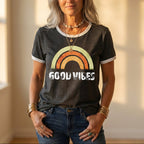 T-Shirt With Good Vibes Rainbow Graphic