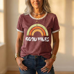 T-Shirt With Good Vibes Rainbow Graphic