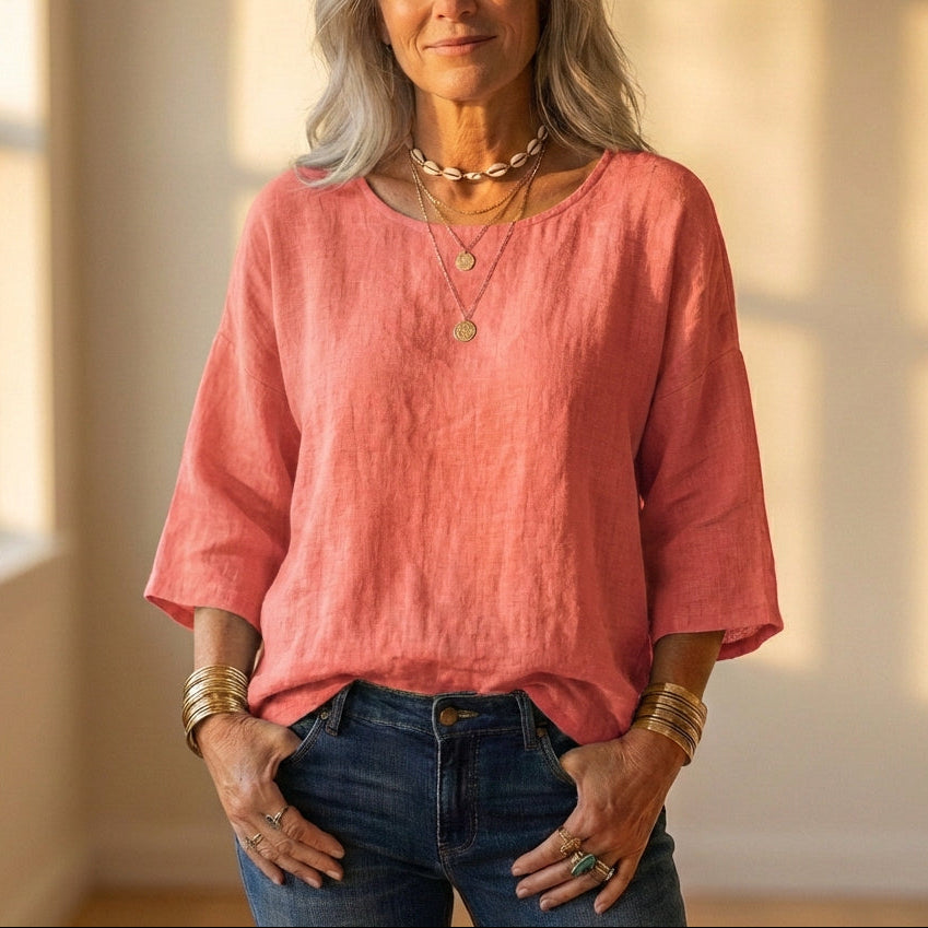 Top Gray Linen With Long Sleeve