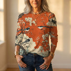 Top With Birds & Cherry Blossom Pattern