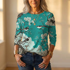 Top With Birds & Cherry Blossom Pattern