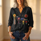 Button Down Shirt With Embroidered Bird & Floral Design