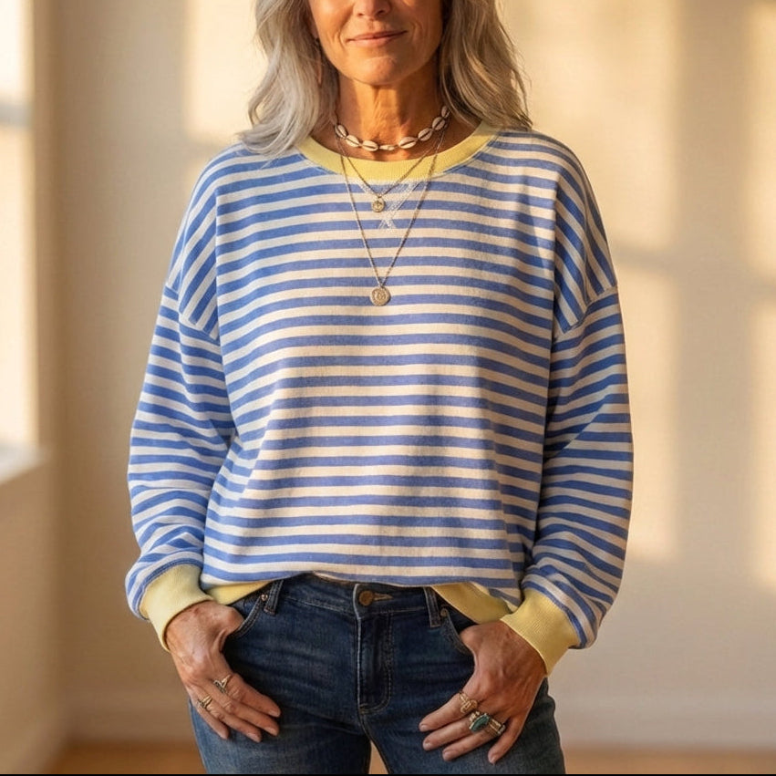 Top with Striped Design and Contrasting Cuff