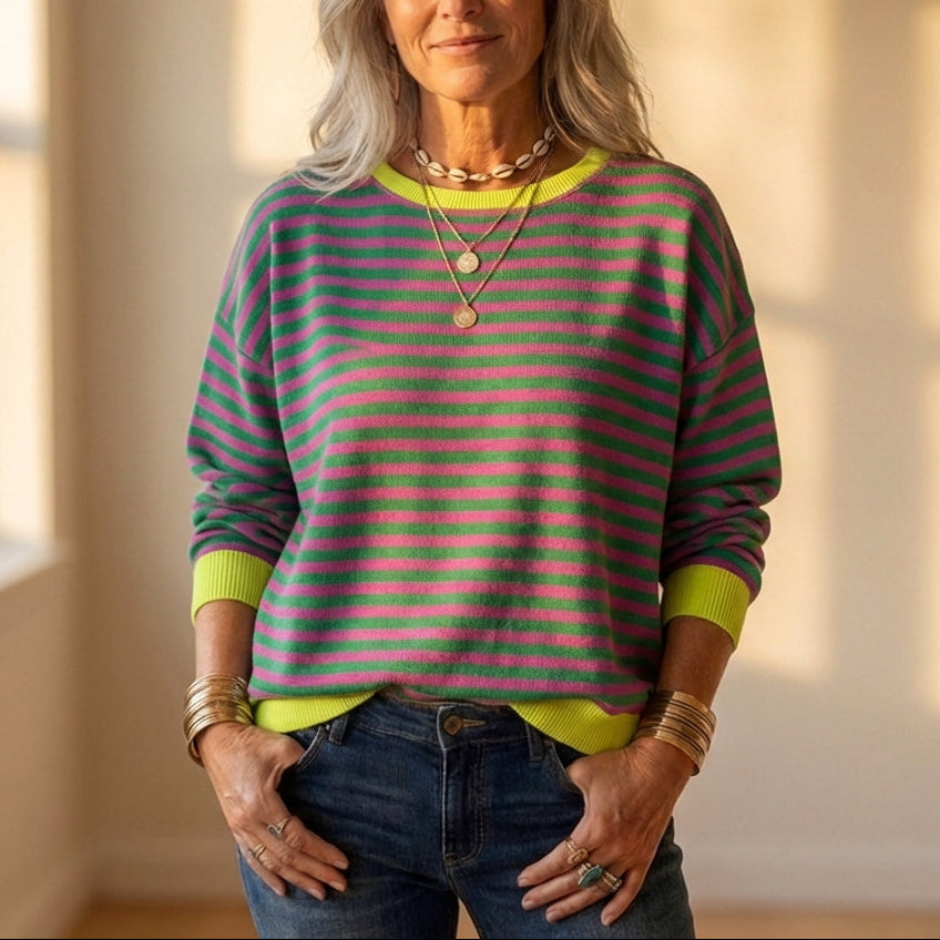 Top with Striped Design and Contrasting Cuff