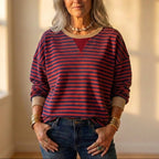 Top with Striped Design and Contrasting Cuff
