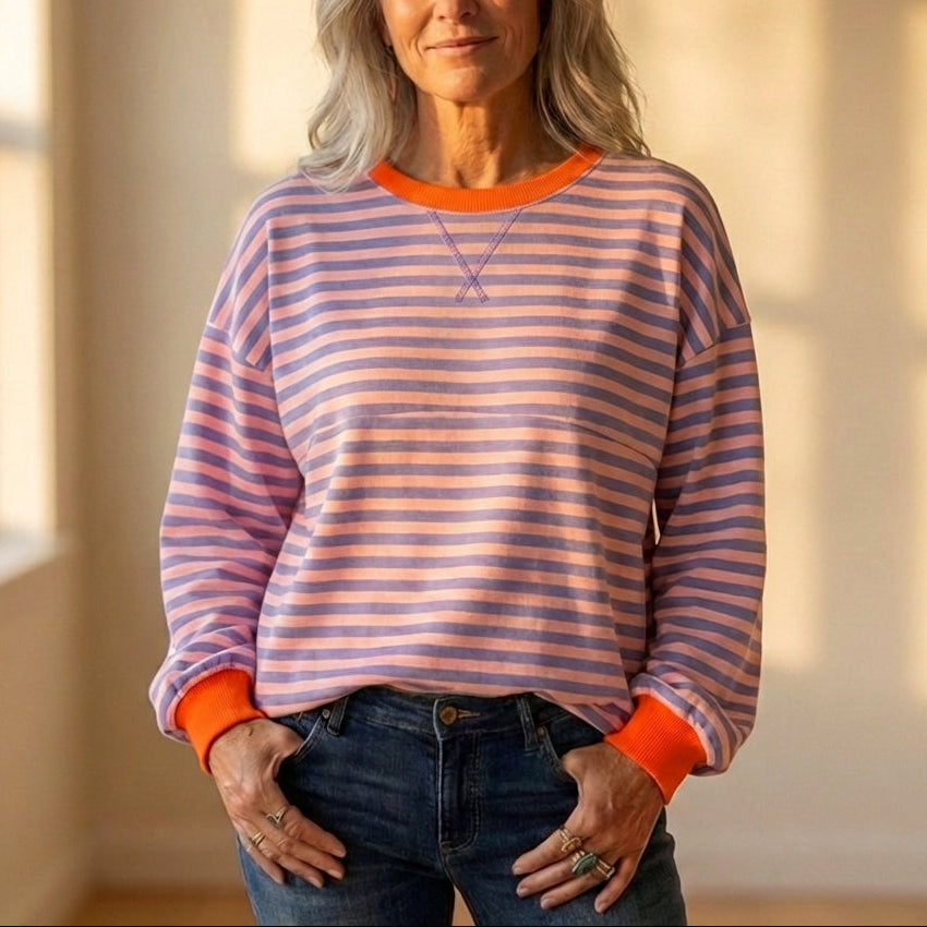Top with Striped Design and Contrasting Cuff