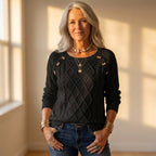 Top with Diamond Cable Knit and Button Shoulder Detail