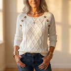 Top with Diamond Cable Knit and Button Shoulder Detail