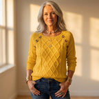 Top with Diamond Cable Knit and Button Shoulder Detail