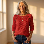 Top with Diamond Cable Knit and Button Shoulder Detail