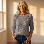 Top with Diamond Cable Knit and Button Shoulder Detail
