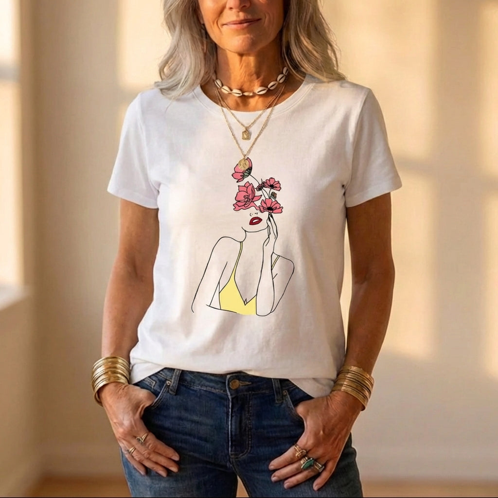Cotton T Shirt With Ombre Heart Graphic