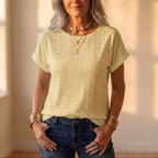 Cotton Eyelet T Shirt With Allover Cutout Pattern