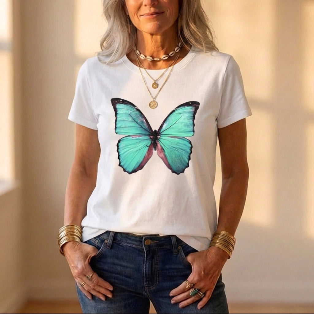 Cotton T Shirt With Ombre Heart Graphic