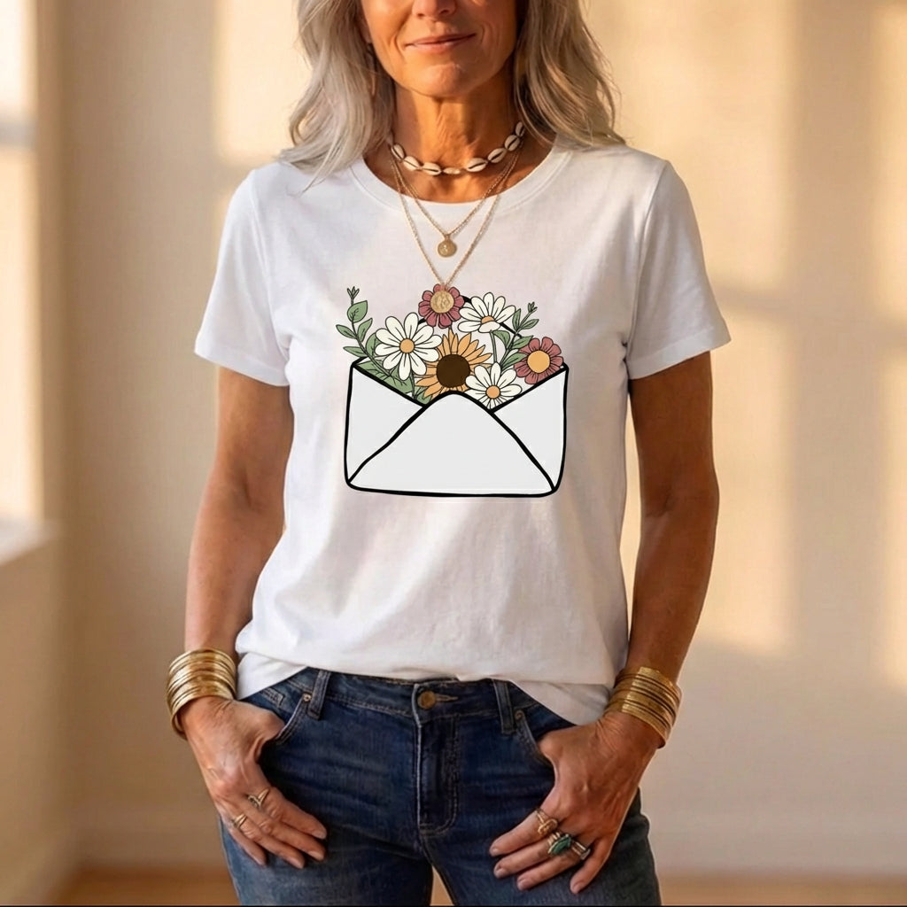 Cotton T Shirt With Ombre Heart Graphic